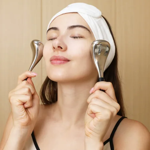 Miniatura 5 de pfefe Globos de Hielo Herramientas para el Cuidado de la Piel Facial para Mujeres Cara y Ojos, Palitos Criogénicos de Belleza Facial de Acero Negro