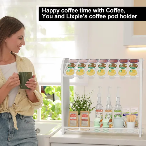 Miniatura 5 de Lixple Organizador de cápsulas de café para encimera, soporte de bambú para tazas K, organizador de estación de café de fácil montaje para barra