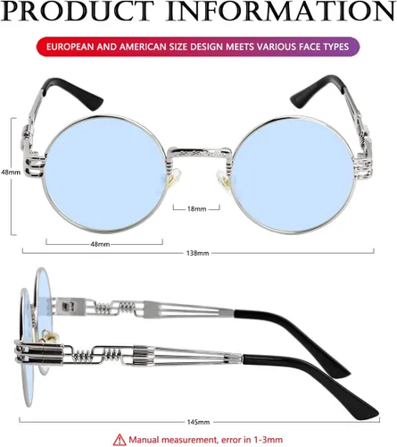 Miniatura 7 de AIEYEZO Gafas de sol redondas Steampunk Circle Lennon Hippie, montura de metal, lente con bloqueo UV 100%