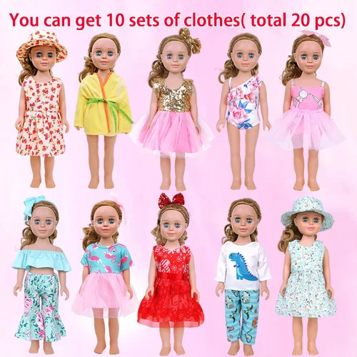 Miniatura 2 de MSYO - 10 juegos de 20 piezas de ropa y accesorios para muñecas de 17 a 18 pulgadas Trajes de muñeca con vestidos, trajes de baño, pijamas