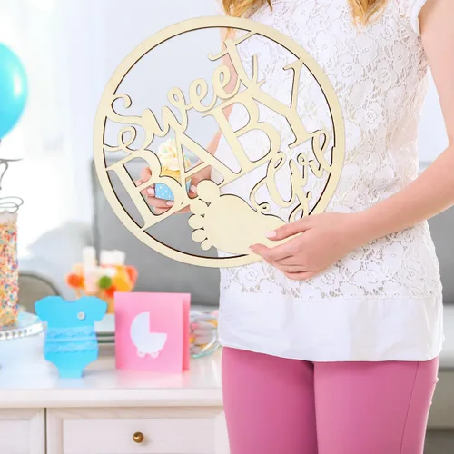 Miniatura 6 de Letrero de madera para niña con texto en inglés «Sweet Baby Girl», decoración para colgar en la pared para recién nacidos, revelación de género