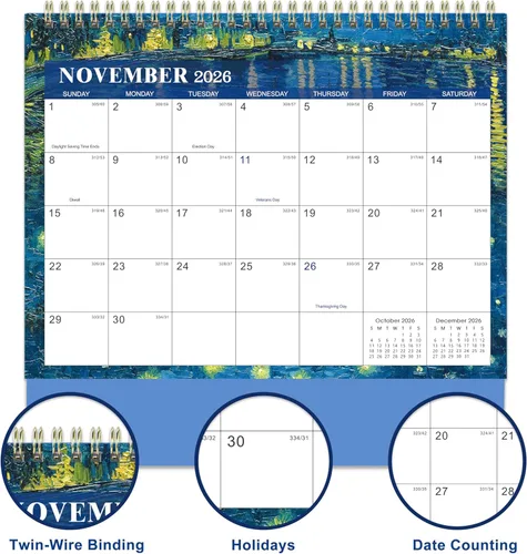 Miniatura 5 de Calendario de escritorio 2026 - de enero de 2026 a diciembre de 2026, calendario de escritorio plegable 2026, calendario de escritorio de 12 meses