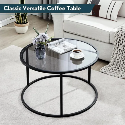 Miniatura 6 de SAYGOER Mesa de centro redonda de cristal para espacios pequeños, mesa central simple y moderna para sala de estar, oficina en casa, mesa auxiliar