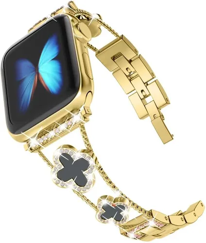 Miniatura 2 de Musk-MSKR Correas de metal con diamantes añaden brillo a tu reloj para Apple Watch Series 11/10/9/8/7/6/5/4/3/2/SE/Ultra Trébol Simple y elegante