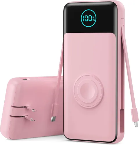 Miniatura 13 de Cargador portátil para iPhone con cables integrados y enchufe de pared, cargador de batería USB C de carga rápida de 13800 mAh, 4 salidas esenciales