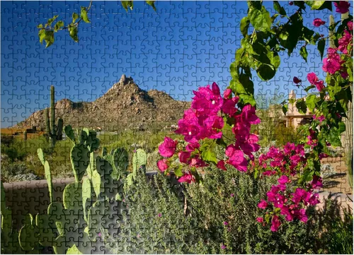 MyPuzzle Bougainvillea with Pinnacle Peak, Scottsdale, Arizona, Estados Unidos, rompecabezas prémium de 500 piezas para adultos