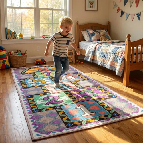 Miniatura 8 de Hopscotch - Alfombra para niños, para dormitorio y sala de juegos, alfombra para aula, 26 x 59 pulgadas, alfombra de juego lavable con respaldo