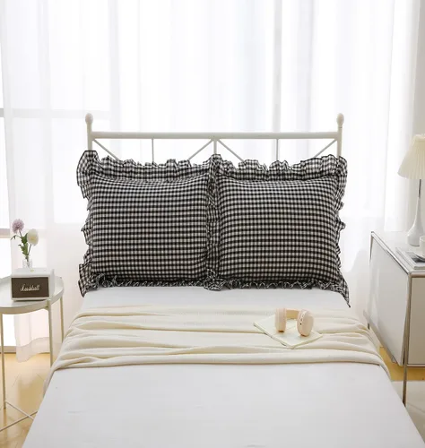 Miniatura 2 de Fundas de almohada cuadradas a cuadros en blanco y negro con volantes, fundas de almohada a cuadros, fundas de almohada de gingham, fundas