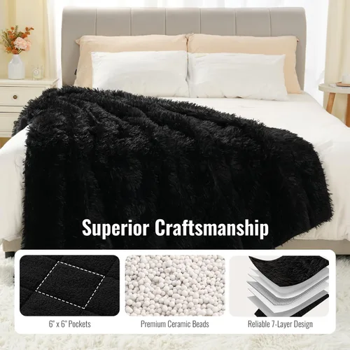 Miniatura 6 de Uttermara Manta con Peso de Piel Sintética Peluda Tamaño Queen, 15 libras, Pelo Largo, Manta de Cama Sherpa Suave y Esponjosa para Adultos, Manta