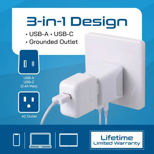 Miniatura 2 de Ceptics Adaptador de viaje para Australia, Nueva Zelanda y China, entrada USB dual, ultracompacto, de Estados Unidos a tipo I, perfecto para Blanco