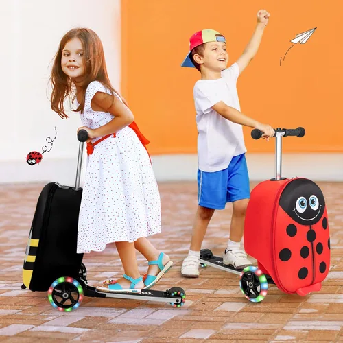 Miniatura 8 de HONEY JOY Maleta de scooter para niños, equipaje de mano de 18 pulgadas con ruedas LED iluminadas, carcasa impermeable y mango retráctil, maleta