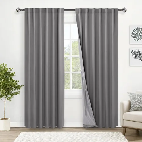 Miniatura 66 de XWZO Cortinas blancas 100% opacas con alzapaños, 2 capas gruesas completamente sombreadas con bolsillo para barra y pestaña trasera, cortinas