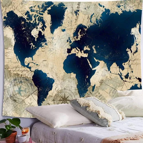 YANR Tapiz vintage de mapa del mundo para colgar en la pared, póster de arte de pared de mapa del mundo, tapices de estilo nórdico antiguo, mapa