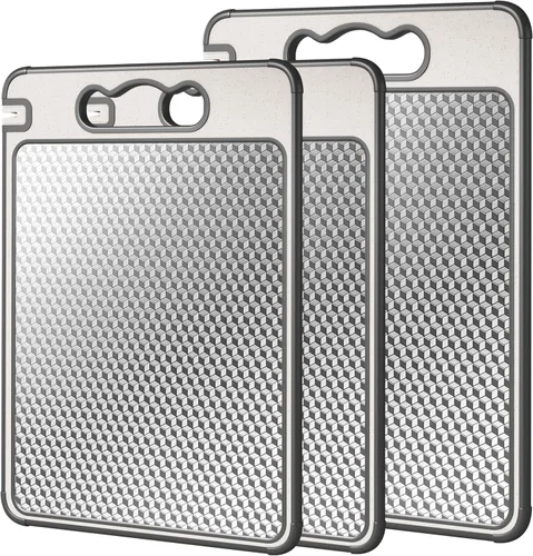 Miniatura 16 de LOZOVIN Tabla de cortar de paja de titanio y trigo GR1 de doble cara, tabla de cortar de 15 x 10 pulgadas para cocina, tabla de cortar no tóxica Gris