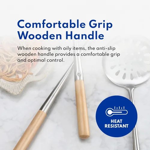 Miniatura 3 de New Star Foodservice Juego de utensilios de wok chino especializados de acero inoxidable de grado comercial, espátula, cucharón sólido y perforado