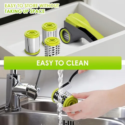 Miniatura 7 de MASTERTOP Rallador de queso, rallador de queso giratorio de mano con 4 tambores de acero inoxidable, ralladores de cocina con manivela para queso