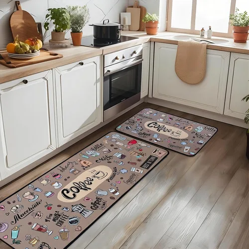 Miniatura 7 de Voanos Alfombras de Cocina de Café, Alfombrillas de Microfibra Lavables Antideslizantes para Piso de Cocina, Juego Decorativo de Alfombra Acolchada