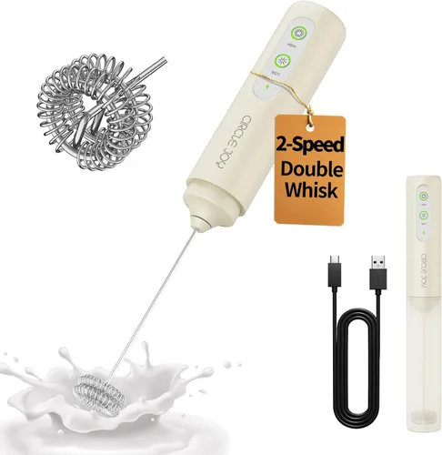 Miniatura 10 de CIRCLE JOY Espumador de leche recargable de mano, cabezal de batidor de doble bobina, espumador de café eléctrico, varilla espumadora de mano