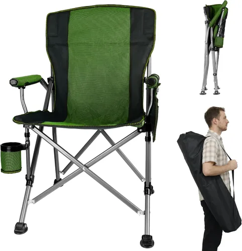 Miniatura 14 de Silla de camping plegable con portavasos y bolsa de almacenamiento, soporte resistente de 400 libras, silla de campamento portátil plegable de gran