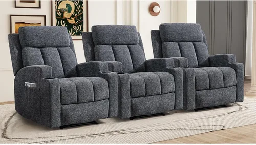 Miniatura 14 de CANMOV Silla reclinable manual con masaje y calor, cómodo sofá reclinable con brazos y respaldo acolchados, sofá reclinable manual individual con 2