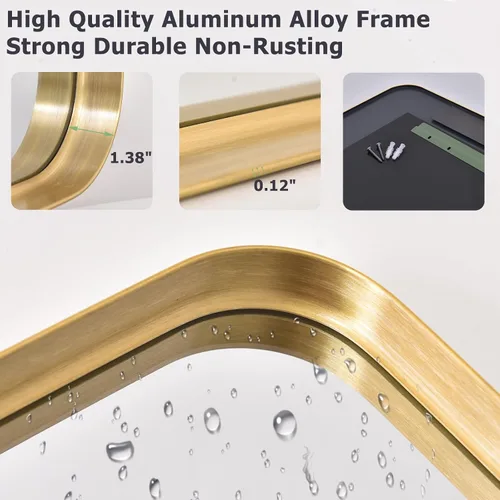 Miniatura 4 de Easly - Espejo de baño dorado de 30 x 22 pulgadas para pared, con marco de aleación de aluminio, espejo rectangular montado en la pared