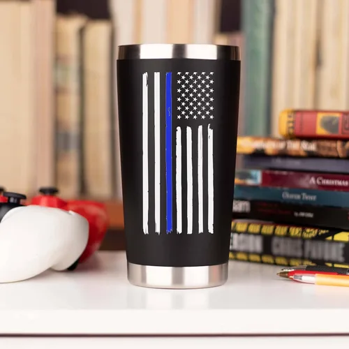 Miniatura 5 de Thin Blue Line - Vaso de policía Taza de viaje de acero inoxidable que incluye 2 tapas, 2 pajillas, caja de regalo para taza de café, correccional