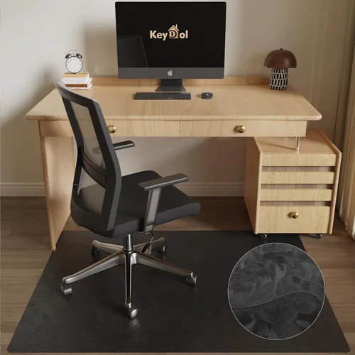 Miniatura 8 de Tapete de oficina de 30 x 48 pulgadas para suelo de madera dura con diseño de plumas 3D, impermeable y antideslizante, tapetes de oficina para Negro