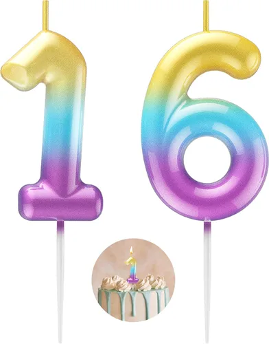 Miniatura 138 de Velas número 2 arcoíris con número 3D de feliz cumpleaños para decoración de fiesta de pastel de cumpleaños, suministros de celebración