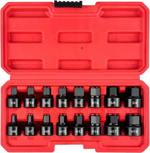 WETT Juego de destornilladores hexagonales de impacto de perfil bajo de 3/8 pulgadas, juego de llaves hexagonales rechonchas, acero CR-V,