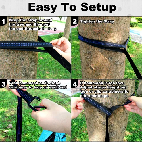 Miniatura 5 de SZHLUX Hamaca de camping doble y simple portátil con 2 correas para árboles y bolsa de transporte adjunta, ideal para exteriores, interiores, playa