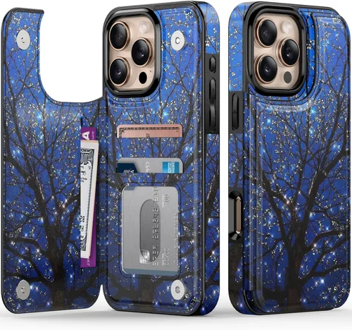 Miniatura 92 de FUNMIKO Funda tipo cartera para iPhone 13 con tarjetero, bloqueo RFID, protección de grado militar y obras de arte impresas con rayos UV, cierre