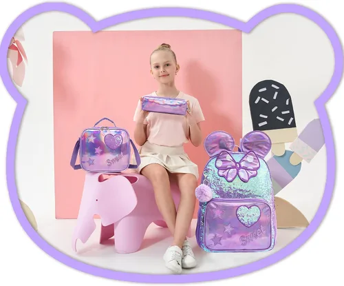 Miniatura 29 de Mochila para niñas de 16 pulgadas, mochilas para niñas para la escuela, mochila de lentejuelas con lonchera para estudiantes de primaria