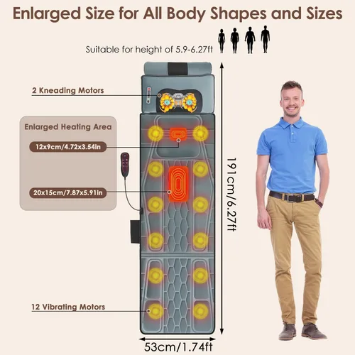 Miniatura 9 de Alfombrilla de masaje de cuerpo completo con calor y almohada masajeadora de espalda Shiatsu movible y masajeador de pies, almohadilla de colchón