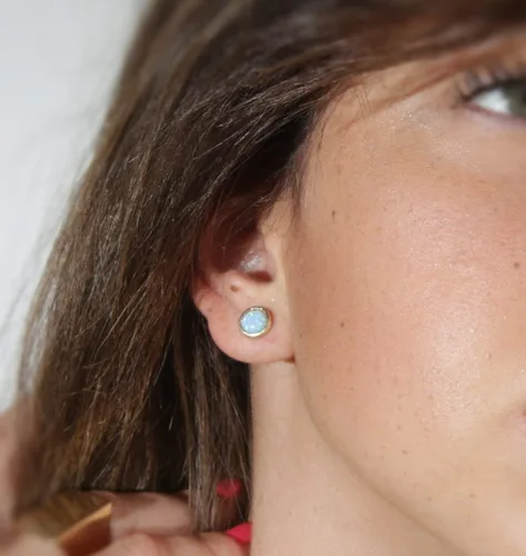 Miniatura 5 de Aretes de ópalo – Aretes de tuerca de 0.236 in – Aretes minimalistas de ópalo para mujer
