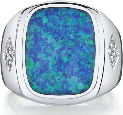 Miniatura 2 de PEORA Anillo de plata de ley 925 con diseño de caballero de ópalo de fuego azul para hombre, tamaño grande de 0.591 x 0.472 in, tallas 8 a 13