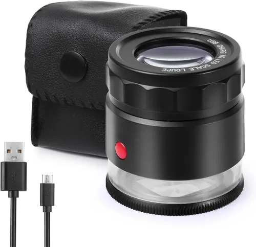 Lupa de lupa de 30X, lupa de ojo portátil recargable por USB con 8 luces para costura, joyería, monedas, divisas, sellos