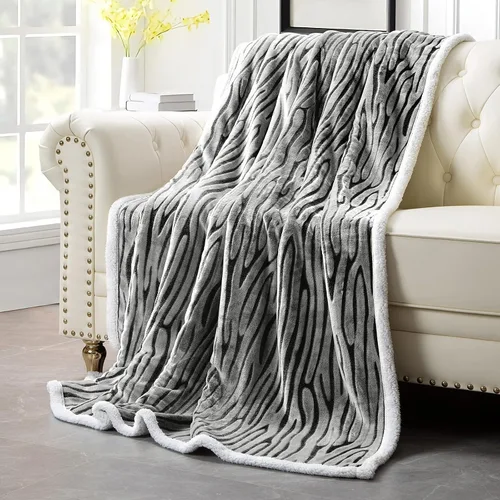 Miniatura 6 de MACEVIA Manta Decorativa de Forro Polar Sherpa para Sofá, Manta de Cebra 3D, Mullida, Gruesa, Cálida, Reversible, Acogedora, Cómoda, Súper Suave