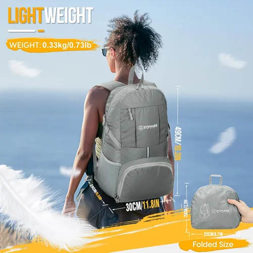 Miniatura 14 de Mochila de viaje Zomake ligera para senderismo, resistente al agua, mochila plegable para mujeres y hombres Negro