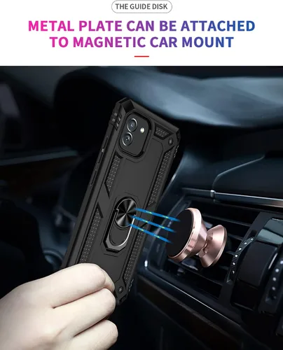 Miniatura 6 de DINGXIN Funda para Galaxy A03, funda para teléfono Samsung A03, [grado militar] soporte de anillo de metal para montaje en automóvil, funda Negro