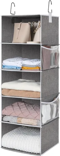 Miniatura 10 de StorageWorks Organizadores colgantes de armario con 5 estantes, organizador de almacenamiento plegable con 2 bolsillos laterales, estantes colgantes