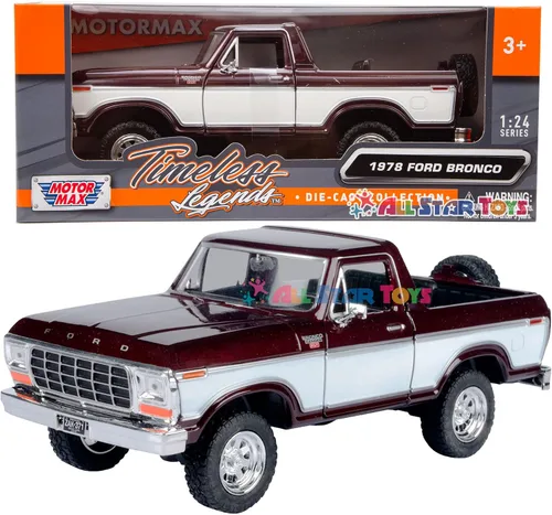 Miniatura 11 de 1978 Bronco 1:24 Modelo de Coche Fundido SUV SUT Negro con Cap Truck Motormax 79371