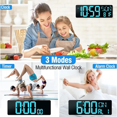 Miniatura 4 de TXL Reloj de pared digital grande de 17.2 pulgadas, sincronización Bluetooth, reloj de pared LED con fecha y temperatura, temporizador de cuenta