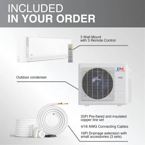 Miniatura 5 de Cooper & Hunter 36,000 BTU Tri 3 Zone 12K + 12K + 18K Montaje en pared Mini Split AC y bomba de calor - Kits inteligentes y kits de instalación
