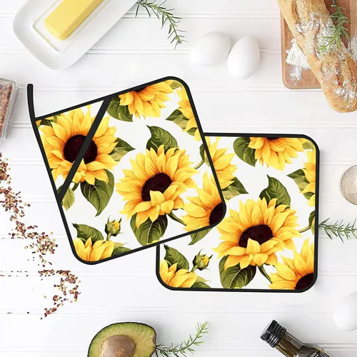 Miniatura 4 de Groovy - Juego de 2 soportes para ollas de girasol, resistentes al calor, para microondas, hornear, horno, platos finales y regalos de barbacoa