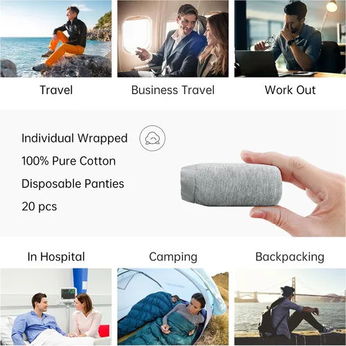 Miniatura 2 de Paquete de 20 bragas desechables de algodón para hombre, bragas portátiles para viajes, fitness, hotel, spa, hospital, cintura media