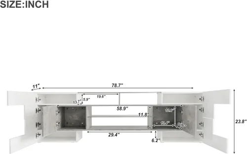 Miniatura 2 de P PURLOVE Moderno soporte de TV con almacenamiento, centro de entretenimiento con 2 estantes de vidrio iluminados, mesa consola de TV de hasta 80