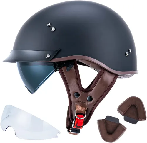 Miniatura 13 de VCOROS - Medio casco para motocicleta F07 de cara abierta, aprobado por DOT VCOROS Medio casco de motocicleta F07 de cara abierta aprobado por DOT