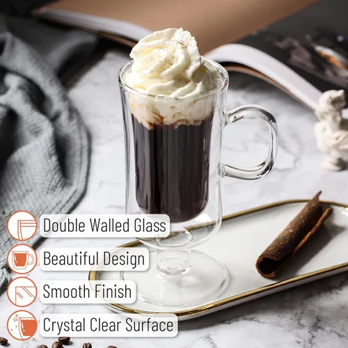 Miniatura 4 de BTAT - Tazas de café irlandés de doble pared, 10 onzas, juego de 4, tazas de café de vidrio con asa, taza de café irlandesa transparente aislada