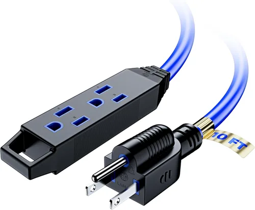 Miniatura 16 de Cable de extensión de 4 pies, paquete de 2 cables de extensión con múltiples tomas, calibre 16 (verde) certificación ETL Azul