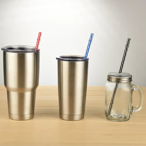 Miniatura 5 de Dakoufish Focos de plástico reutilizables y gruesos, de plástico, 12 piezas de 9 pulgadas, sin BPA, pajillas Mason Jar transparentes, a rayas, 6
